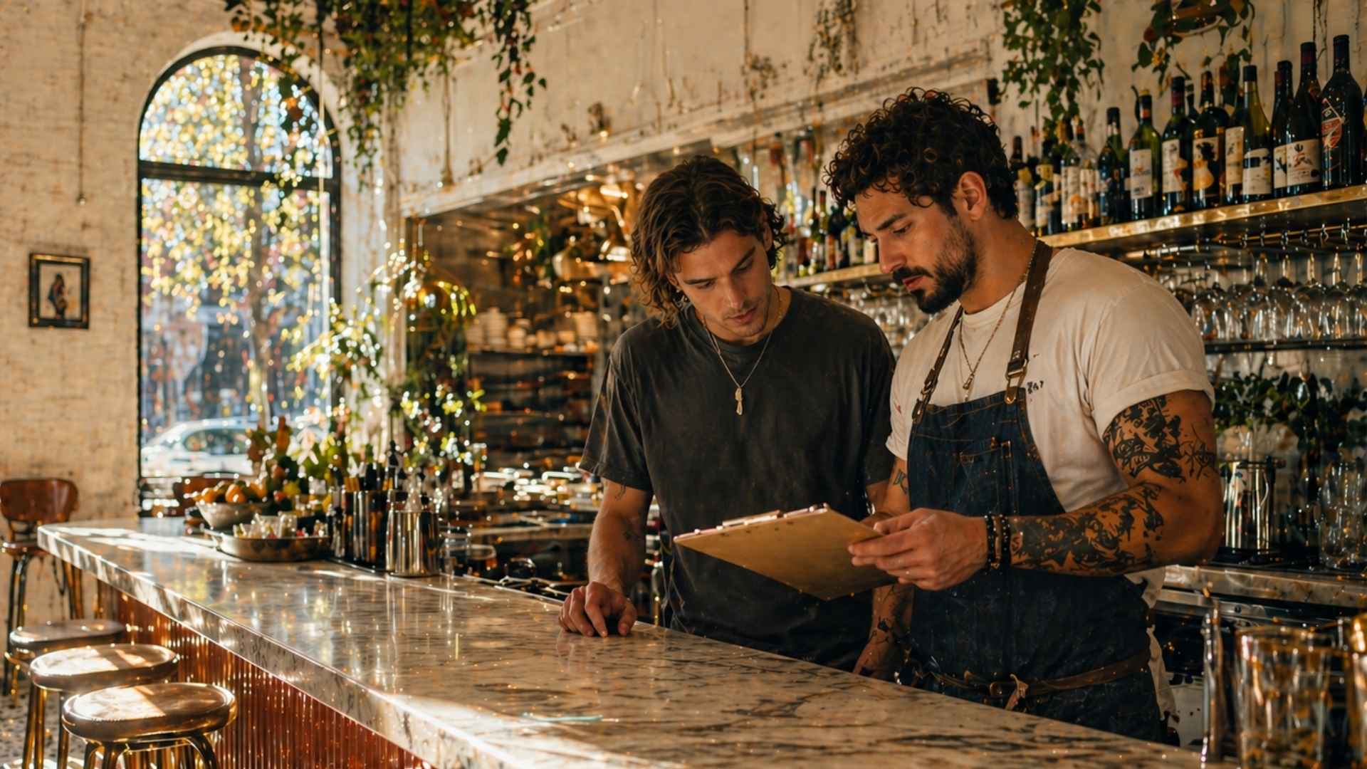 Restaurant manager training a new hire during onboarding